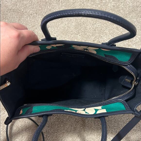 Kate Spade Ella Lily Blooms Green Navy Floral Canvas Crossbody Bag Purse - Picture 8 of 12